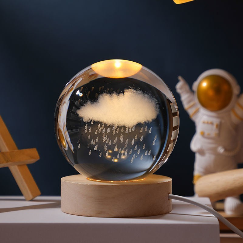 Bola de cristal con luna grabada y base de luz