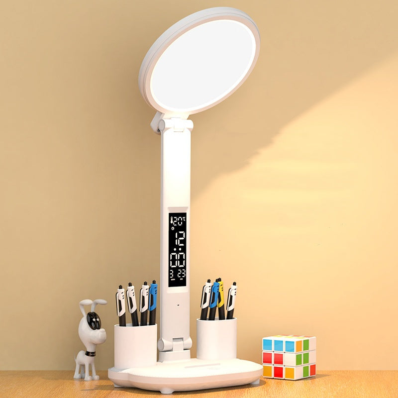 Lámpara de escritorio con ventilador y reloj