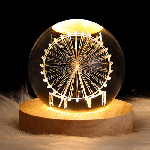 Bola de cristal con luna grabada y base de luz