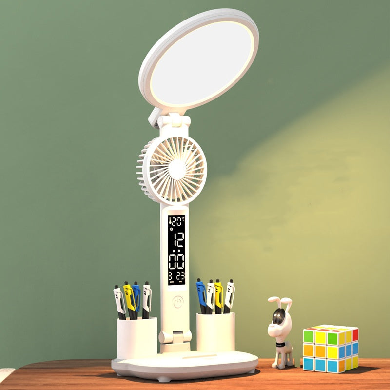 Lámpara de escritorio con ventilador y reloj