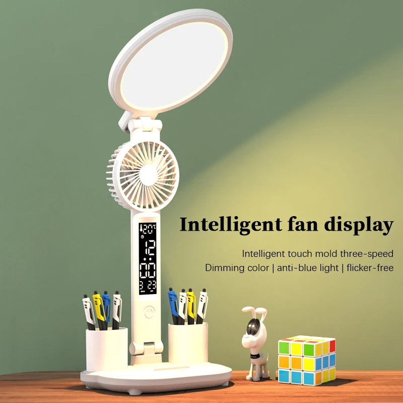 Lámpara de escritorio con ventilador y reloj